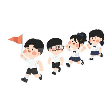 Çizgi film İllüstrasyonu Okul Öğrencisinde Koşan Çocuklar