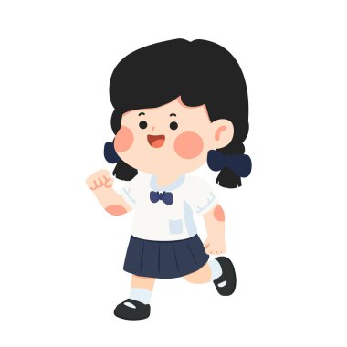 Üniformalı bir öğrenciyle koşan okul kızı tasviri