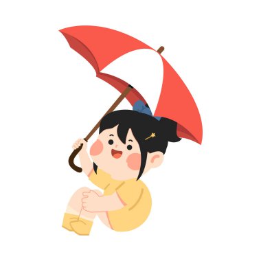 Kırmızı Şemsiyeli Çocuk Kız Çizimi 
