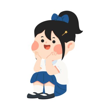 Okul üniformalı bir kız resmedilmiş.