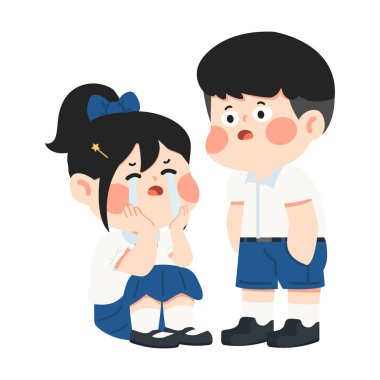 Çizgi film kızı arkadaşıyla ağlayıp öğrencisini teselli ediyor.