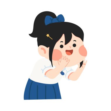 El öğrencisi ile ağzını kapatan çocuk.