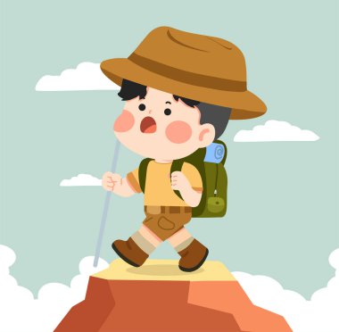 Çizgi Çocuk Dağ Resimlerinde Yürüyüş