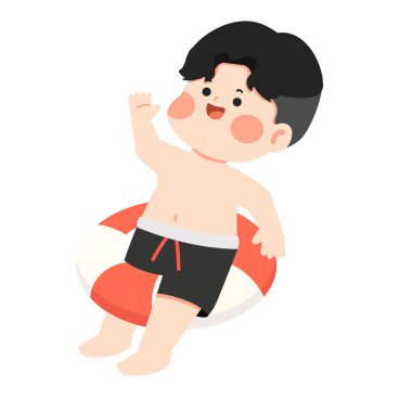 Yüzme Yüzüğü İllüstrasyonlu Çizgi Çocuk