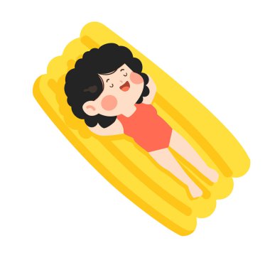 Çizgi filmdeki kız şişme havuzda dinleniyor.