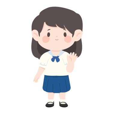 Liseli Kız El sallayan Çocuk Çizgi Filmi