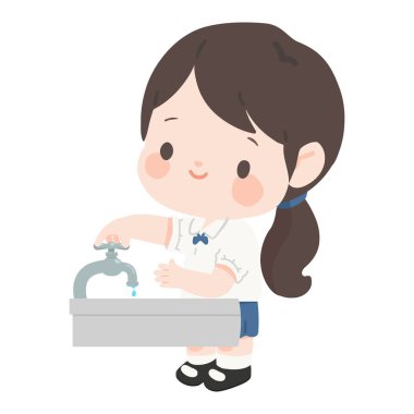 Kız çocuğu musluğu kapatıyor.