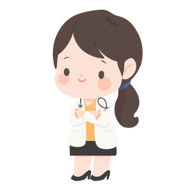 Bir Kadın Doktor Tıp Ekibinin Çizgi Film Çizimi 