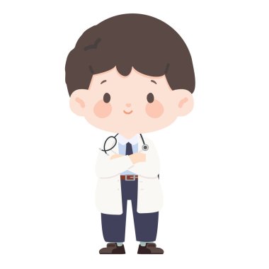 Stetoskop tıbbi ekibinde bir doktorun çizgi film canlandırması 