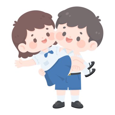 Üniformalı kız çocuğu taşıyan bir çizgi film.