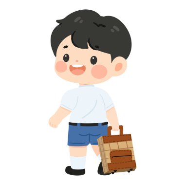 Sırt çantalı okul çocuğunun tasviri okula git.