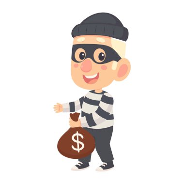 Çizgi film tasarımı Hırsız para çantasıyla hırsızlık