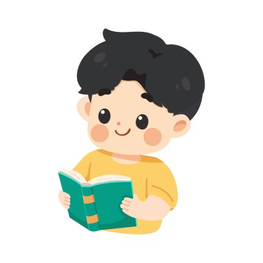 Kitap Çizimi Okurken Sevimli Çocuk