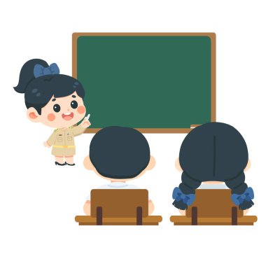 Illustration of Teacher and Students in Classroom cartoon