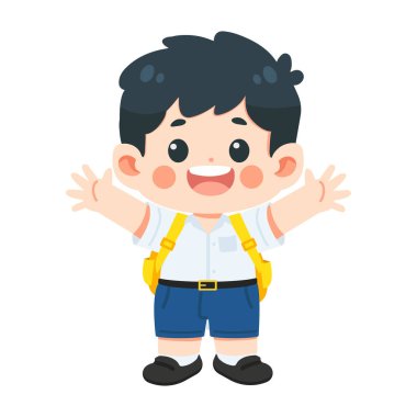 Sırt çantalı ve Yükseltilmiş Kollu Öğrencinin İllüstrasyonu