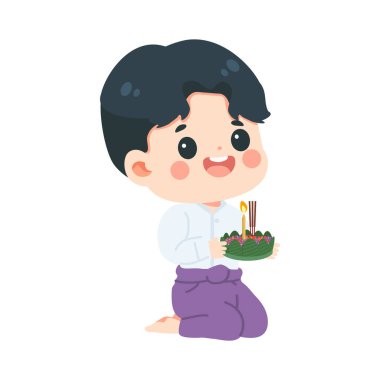 Çizgi film çocuğu Krathong 'u tutuyor Loy Krathong için şirin