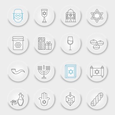 Rosh Hashanah line icon set, hanukkah collection, vector graphics, neumorphic UI UX buttons, Rosh Hashanah vector icons, jewish signs, outline pictograms, editable stroke