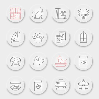 Pet Shop line icon set, pet store collection, vector graphics, neumorphic UI UX buttons, pet shop vector icons, animal signs, outline pictograms, editable stroke