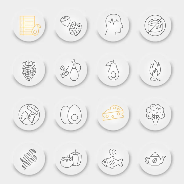 Keto Diet Line Icon Set Ketogenic Symbols Collection Vector Sketches — Stock Vector