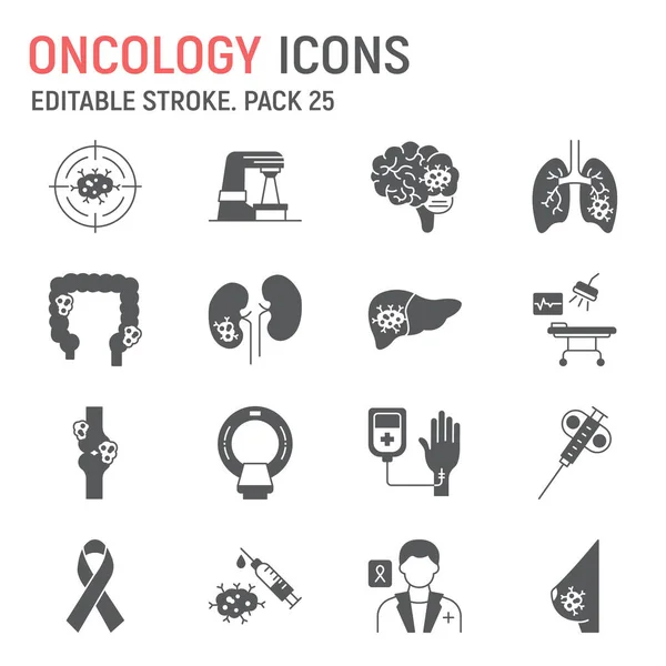 Onkologie Glyphen Set Medizinische Sammlung Vektorgrafiken Logoabbildungen Krebstherapie Vektorsymbole Medizinische — Stockvektor