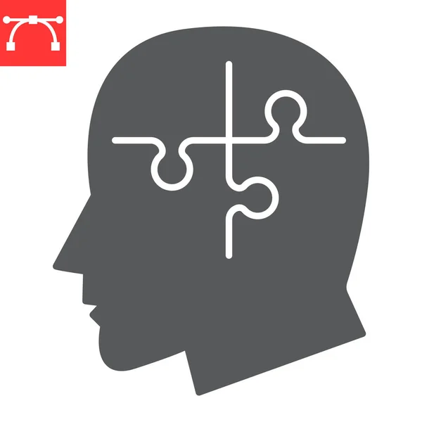 Brain Puzzle Glyph Icon Solution Psychotherapy Mental Health Vector Icon — Stock Vector
