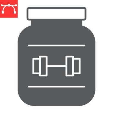 Protein kabartma simgesi, takviye ve sağlık, beyaz vektör simgesi, vektör grafikleri, düzenlenebilir katı felç işareti,.