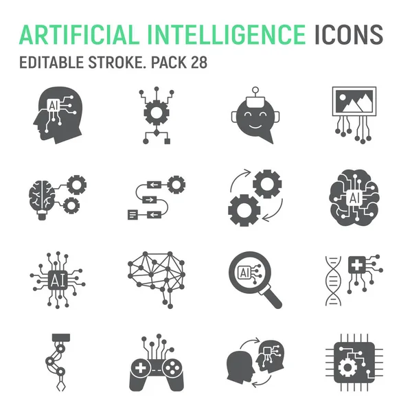 Set Icone Glyph Intelligenza Artificiale Collezione Tecnologie Grafica Vettoriale Illustrazioni Vettoriale Stock
