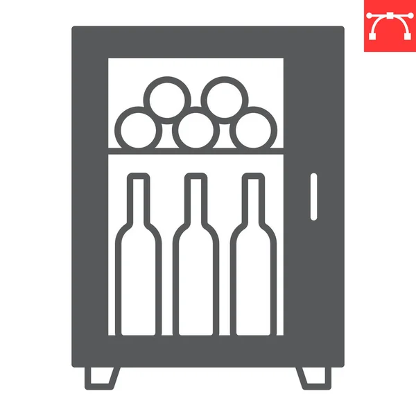 Wine Fridge Glyph Icon Drink Alcohol Refrigerator Bottles Vector Icon — Stock Vector