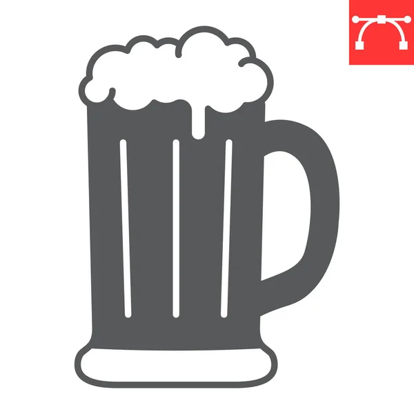 Bier Mok Glyph Icoon Oktoberfest Alcohol Bier Glas Vector Icoon — Stockvector