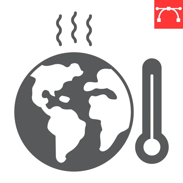 Global Warming Glyph Icon Climate Change Ecology Earth Thermometer Vector — Stock Vector