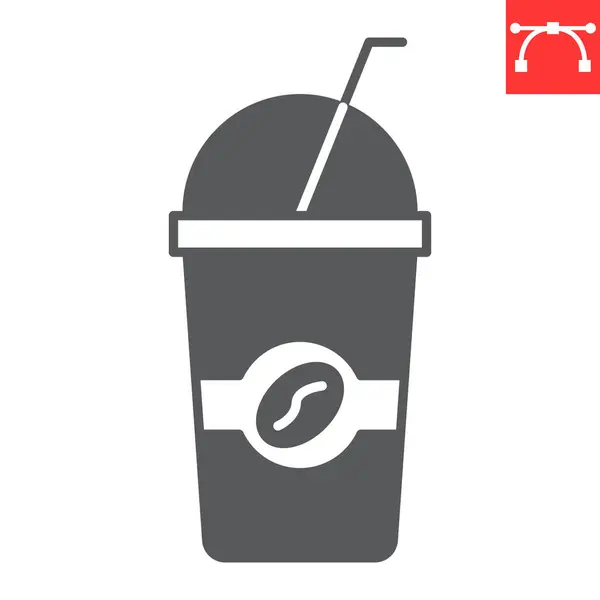 Iced Coffee Glyph Icon Frappe Drink Ice Latte Vector Icon — Stock Vector