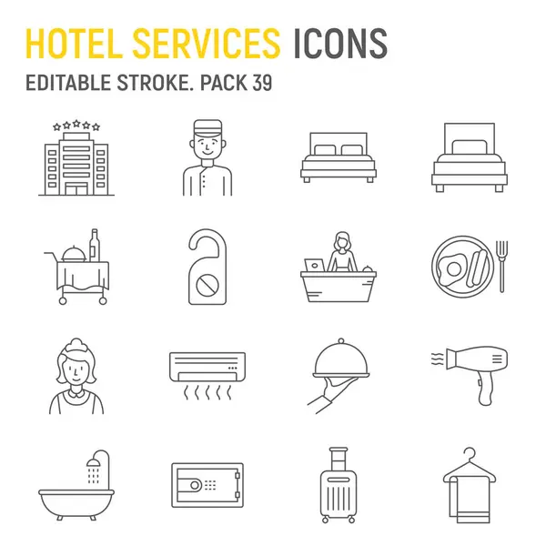 Hotel Servizi Linea Icona Set Collezione Turismo Grafica Vettoriale Illustrazioni Vettoriale Stock