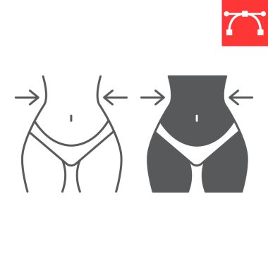 İnce bel çizgisi ve glyph ikonu, SPA ve fitness, bel çizgisi vektör ikonu, vektör grafikleri, düzenlenebilir çizgi işareti, 10.