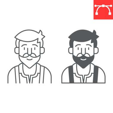 Bavyera erkek çizgisi ve sembol simgesi, oktoberfest ve festival insanları, barmen vektör ikonu, gülen adam vektör grafikleri, düzenlenebilir çizgi işareti, 10 Pound.