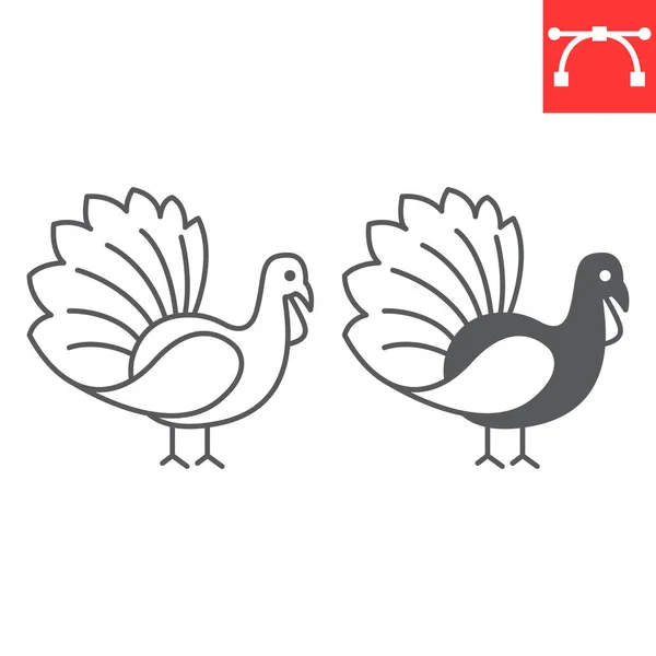 Turkey Bird Line Glyph Icon Thanksgiving Farming Gobbler Vector Icon Vettoriali Stock Royalty Free