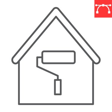 Yenileme çizgisi simgesi, emlak ve boya silindiri, ev onarım vektör simgesi, vektör grafikleri, düzenlenebilir çizgi işareti, 10 Pound.