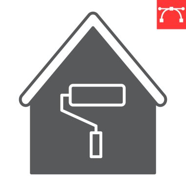 Yenileme sembolü, emlak ve boya silindiri, ev onarım vektör ikonu, vektör grafikleri, düzenlenebilir felç katı işareti, 10 Pound.