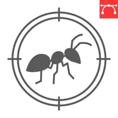 Karınca hedef simgesi, böcek kontrolü ve öldürme böceği, çapraz vektör ikonu, vektör grafikleri, düzenlenebilir felç katı işareti, 10.