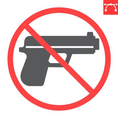 Silah sembolü yok, içki yasağı yok, tabanca işareti yok, vektör grafikleri, düzenlenebilir felç işareti, 10 birim..