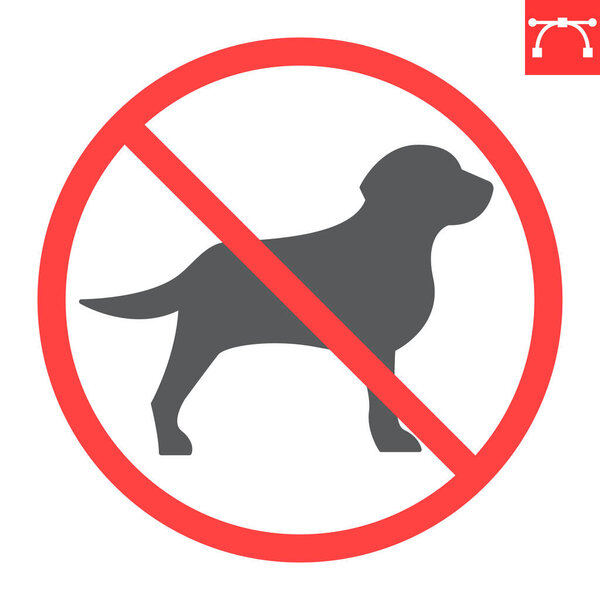 Никакой собачьей иконы, никаких запретов и запретов, никаких знаков для домашних животных, векторная графика, съедобный штрих, сплошной знак, eps 10.
