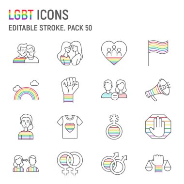 LGBT line icon set, lgbtq collection, vector graphics, logo illustrations, pride month vector icons, gender signs, outline pictograms, editable stroke