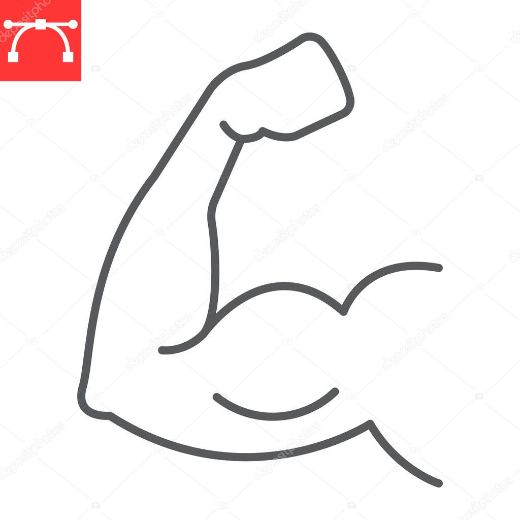 Biceps line icon, fitness and bodybuilding, muscle vector icon, vector graphics, editable stroke outline sign, eps 10.