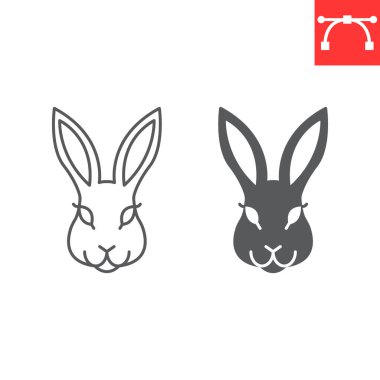 Tavşan çizgisi ve kabartma simgesi, Paskalya ve hayvan, tavşan surat vektör simgesi, vektör grafikleri, düzenlenebilir çizgi işareti, 10 Pound.