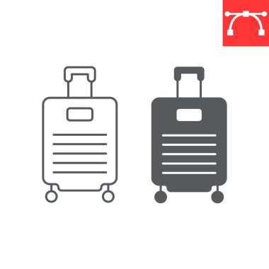 Bagaj hattı ve kabartma simgesi, yaz ve turizm, bagaj vektör ikonu, vektör grafikleri, düzenlenebilir çizgi işareti, 10 Pound.