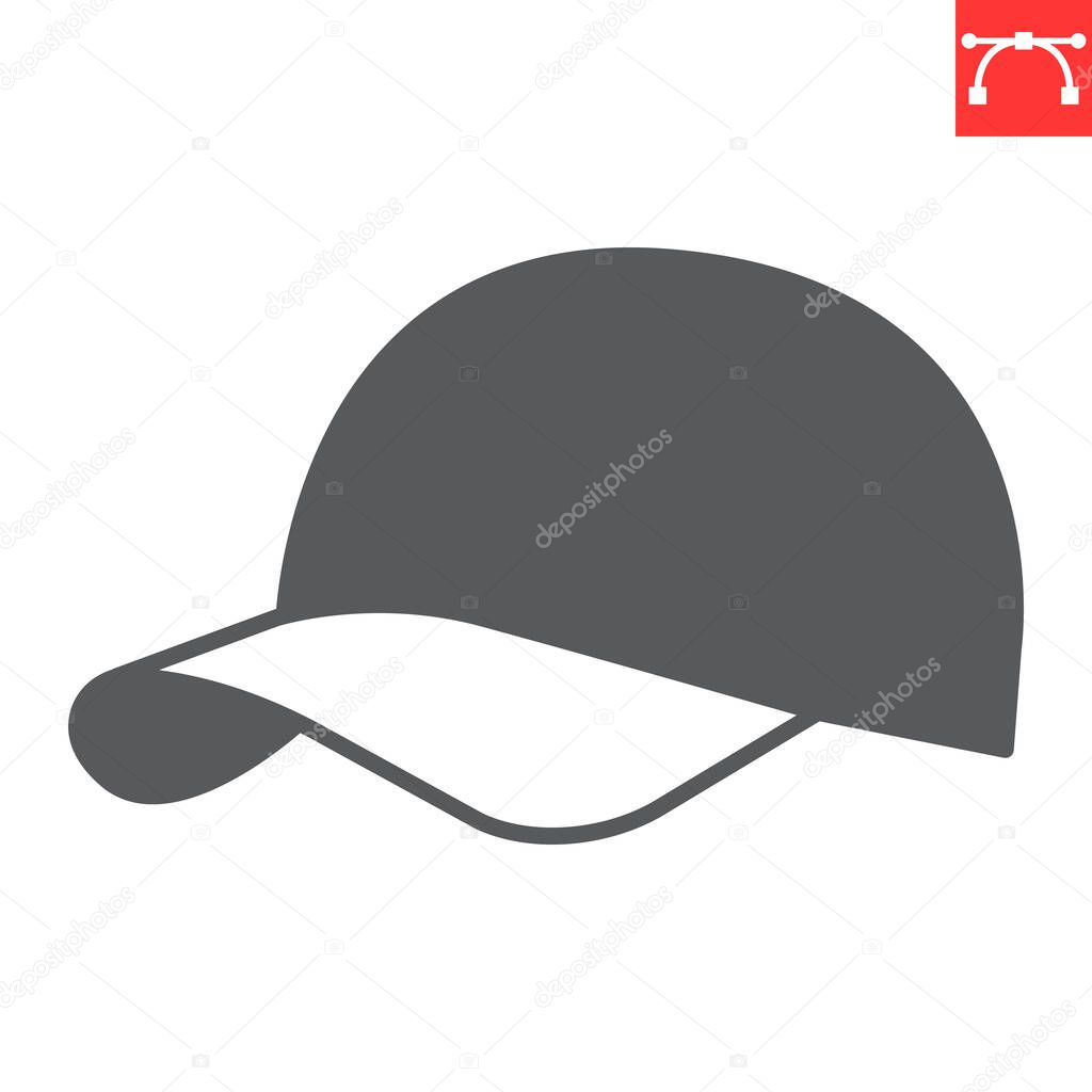 Baseball hat glyph icon, clothes and headwear, baseball cap vector icon, vector graphics, editable stroke solid sign, eps 10.