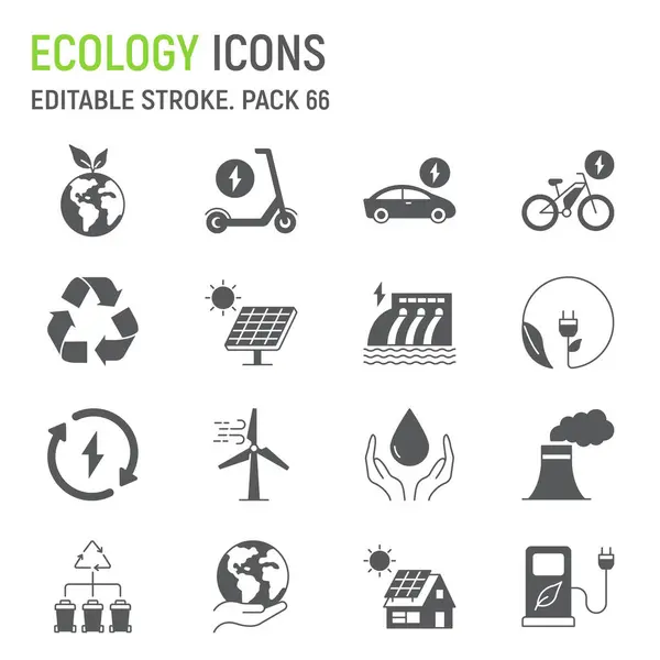Ensemble Icônes Glyphe Écologique Collection Conservation Environnement Graphiques Vectoriels Illustrations — Image vectorielle