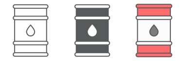 Yağ varili ikonu koleksiyonu, sanayi ve yakıt, yağ varili vektör ikonu seti, vektör grafikleri, düzenlenebilir çizgi işareti, 10 Pound.