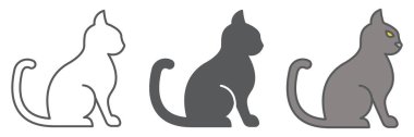 Kedi simgesi koleksiyonu, hayvan ve hayvan, oturan kedi vektör simgesi seti, vektör grafikleri, düzenlenebilir çizgi işareti, 10 birim
