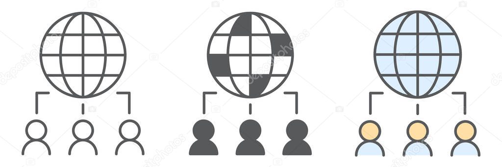 Outsourcing icon collection, global and teamwork, outsource vector icon set, vector graphics, editable stroke outline sign, eps 10