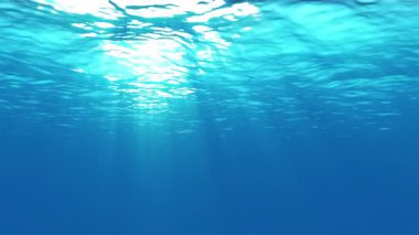 Sualtı okyanus dalgaları ışık ışınlarıyla dalgalanır ve akar. 4K kusursuz döngü